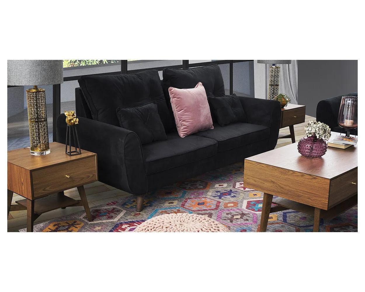 Sofá 3 Plazas Aria Negro