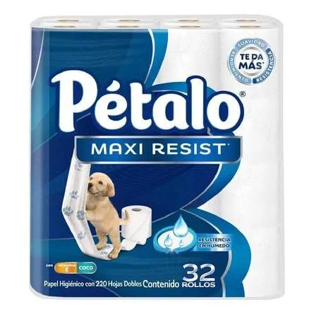 Papel Higiénico 220 Hojas Petalo Maxi Resist 32 Rollos