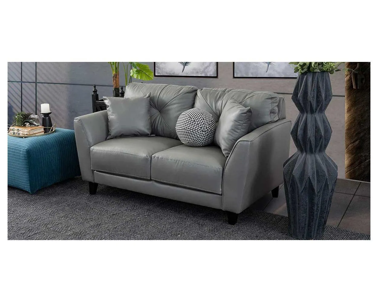 Sofá 2 Plazas Piel Match Paris Gris