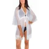 Skysoul, Vestido Corto Tipo Kaftan Color Blanco para Dama, Varias Tallas