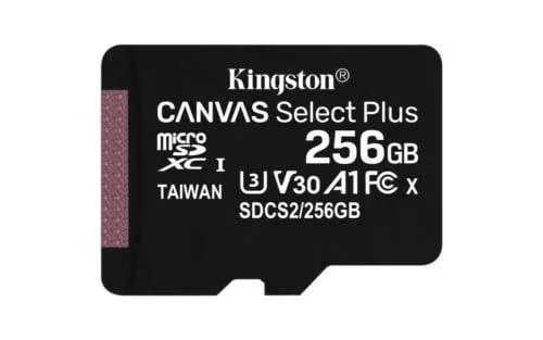 Memoria Micro SD 256GB Kingston Canvas Select Plus Clase 10 con Adaptador, SDCS2/256GB