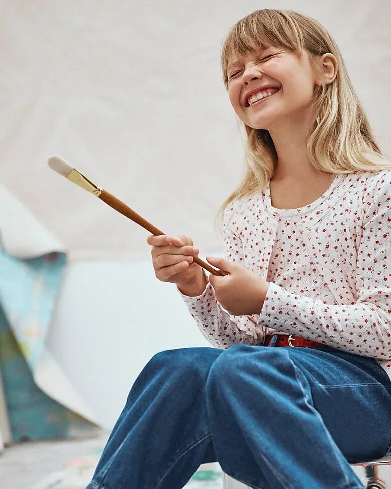 Girls' pointelle-knit cardigan top in floral