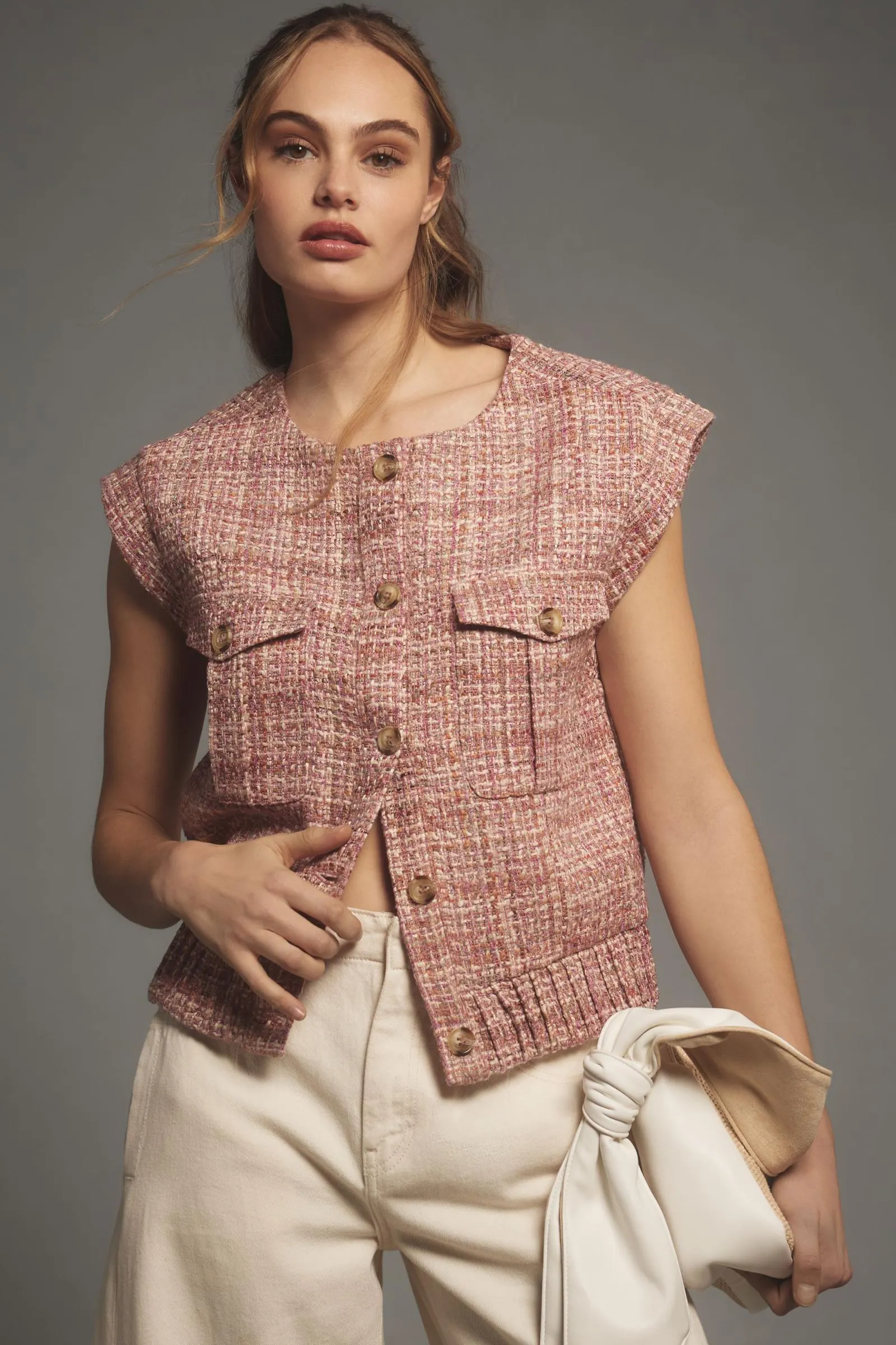 Maeve Extended Shoulder Tweed Vest