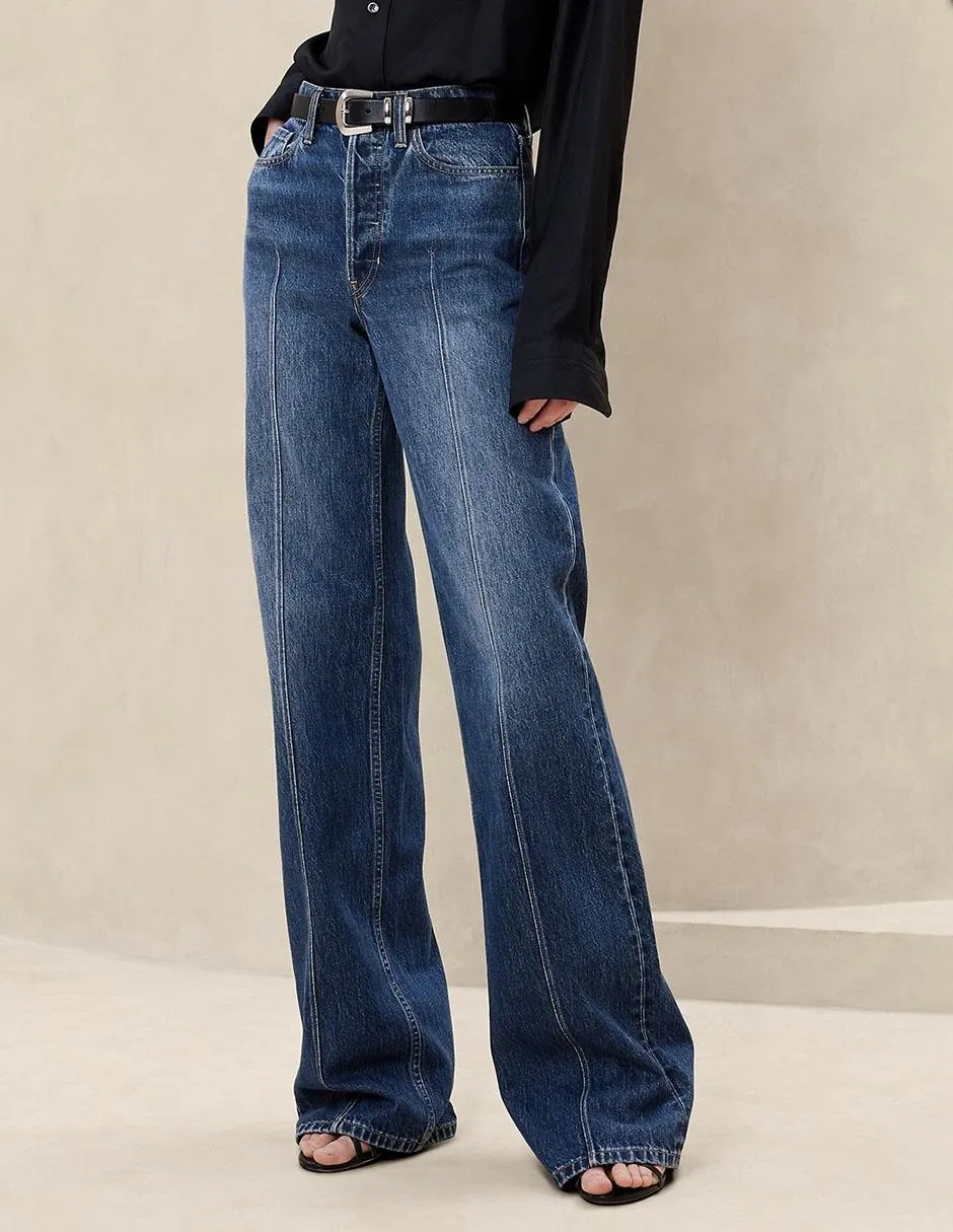 Jeans wide leg corte cintura para mujer