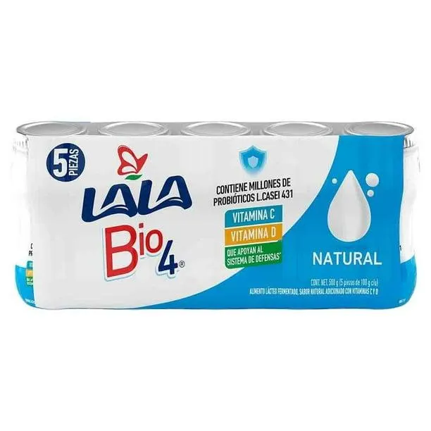 Alimento lácteo fermentado Lala Bio 4 natural 5 pzas 100 g c/u