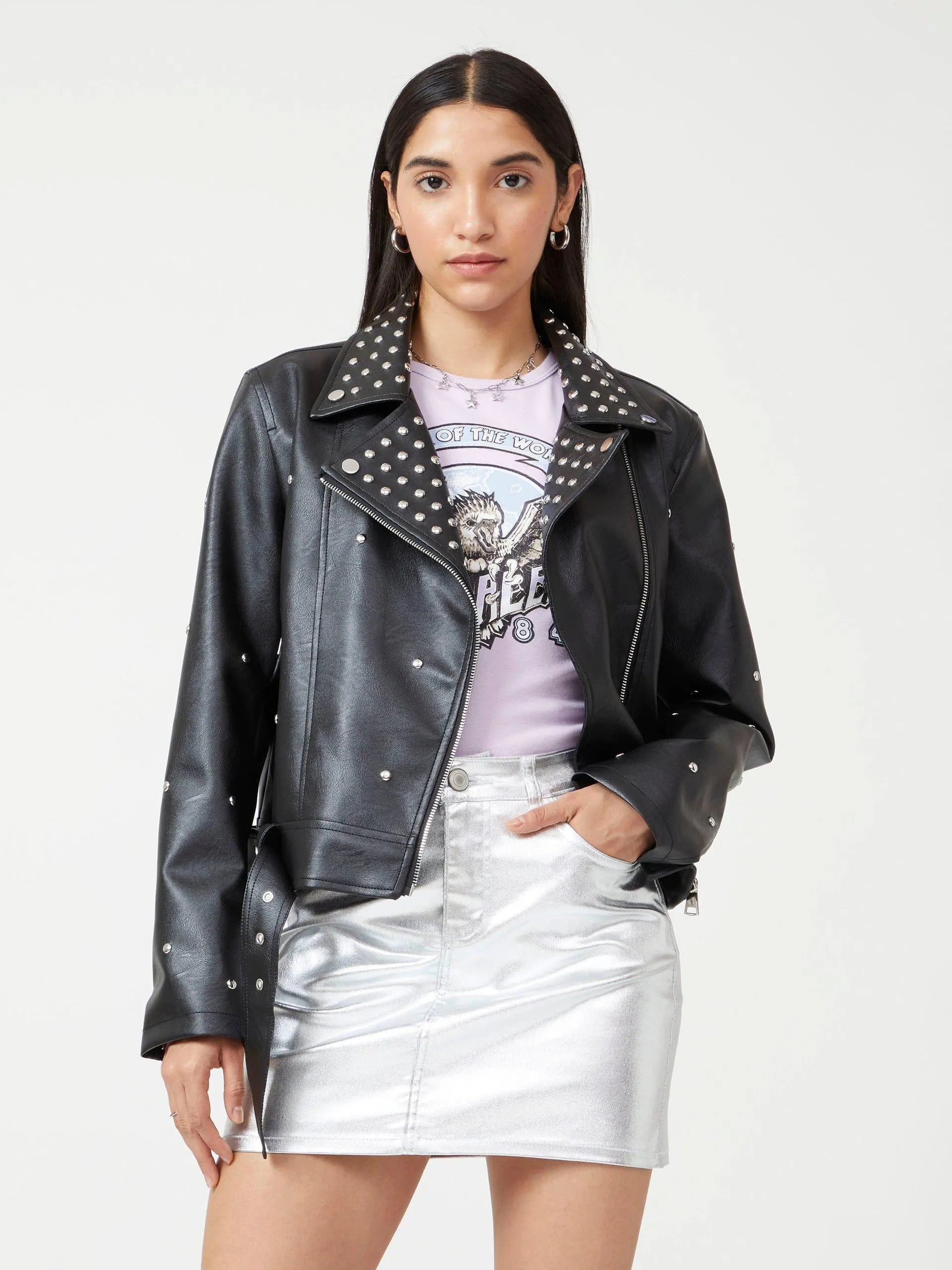 Chamarra Biker con Estoperoles Negra