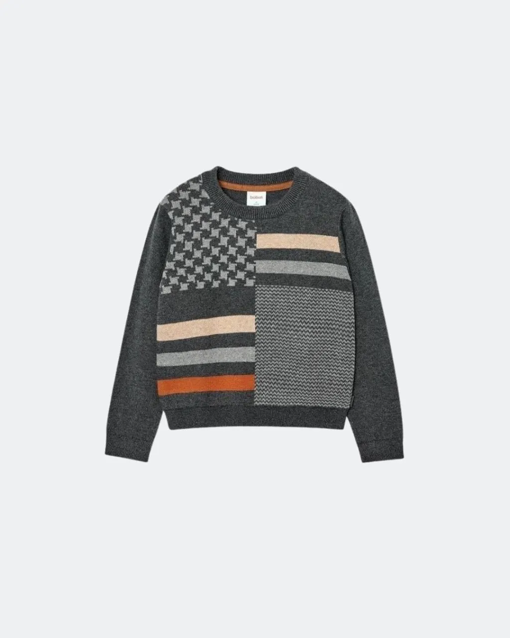 Suéter gris tejido multibloques