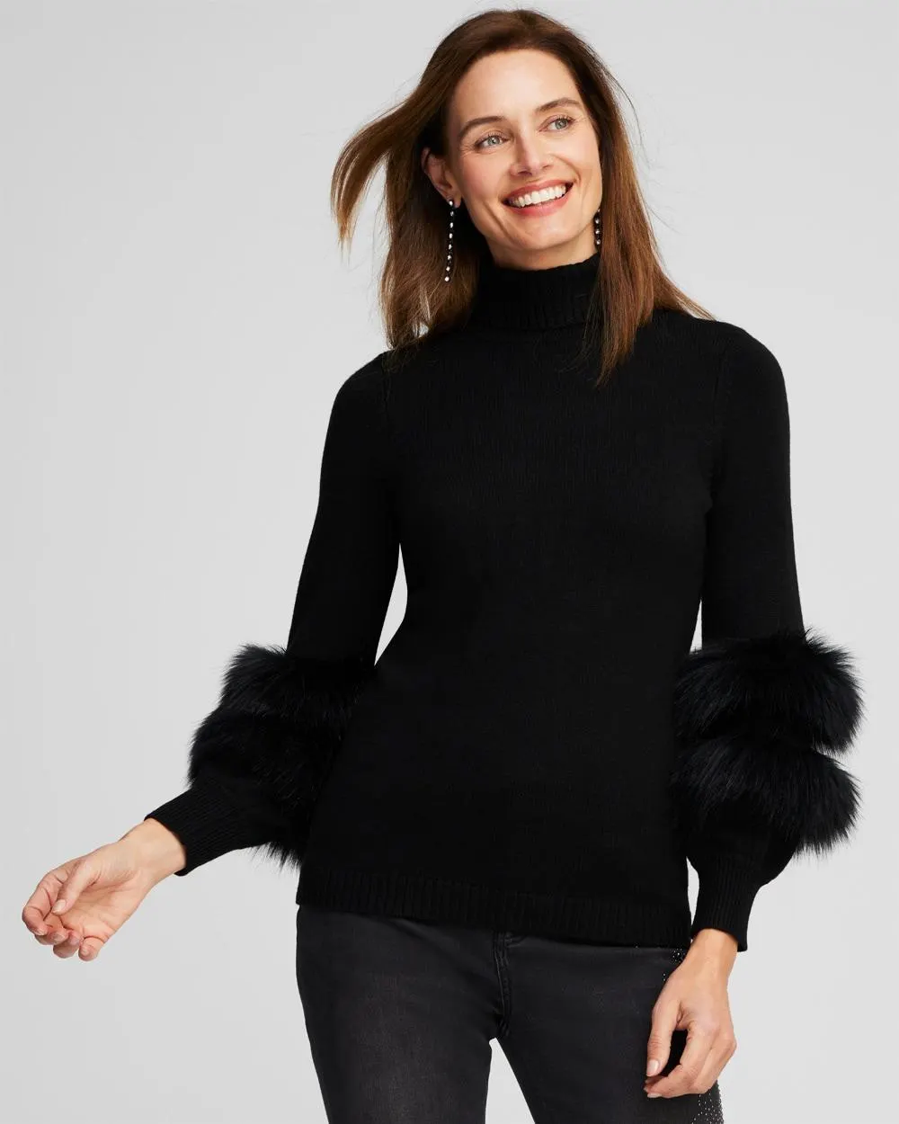 Faux Fur-Trimmed Turtleneck Sweater