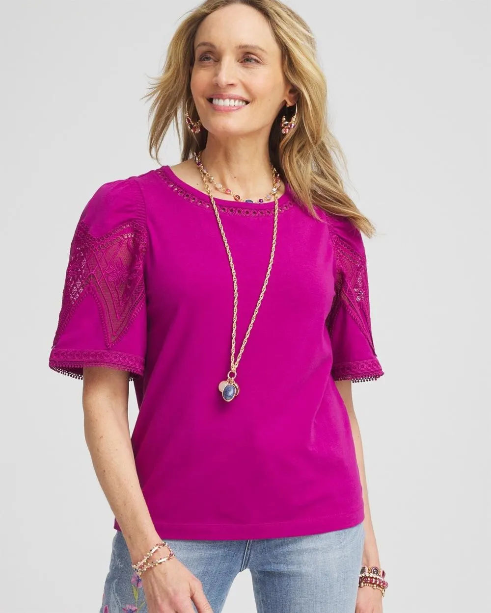Embroidered Lace Cutout Tee