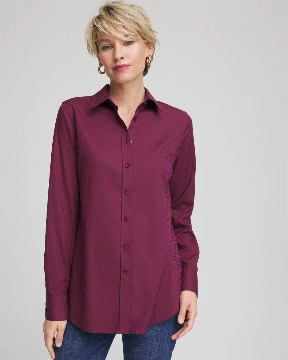 No Iron ™ Jacquard Chianti Animal-Motif Shirt