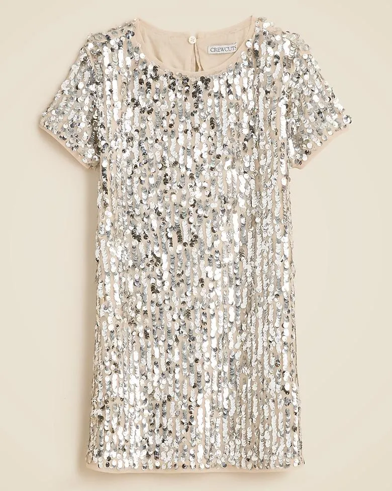 Girls' short-sleeve sequin shift dress