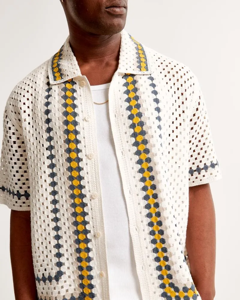 Crochet-Style Button-Through Sweater Polo