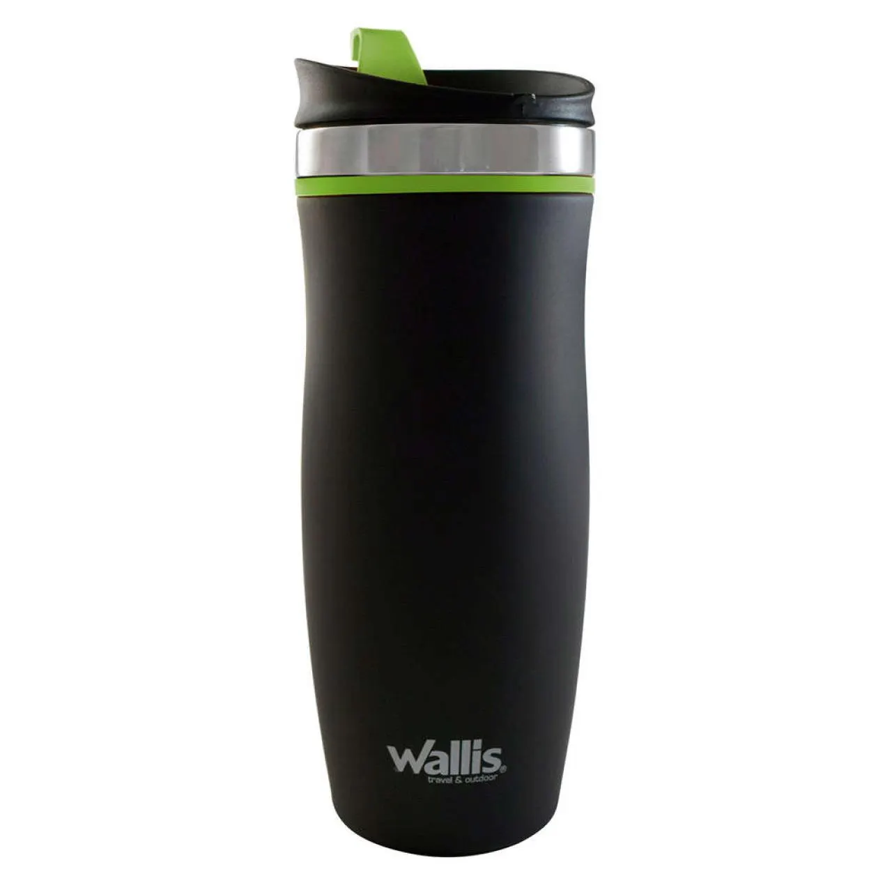 Vaso térmico de acero inox, 450 ml, tapa rosca, negro con verde