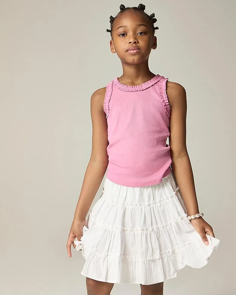 Girls' everyday ruffle-trim tank top in vintage rib