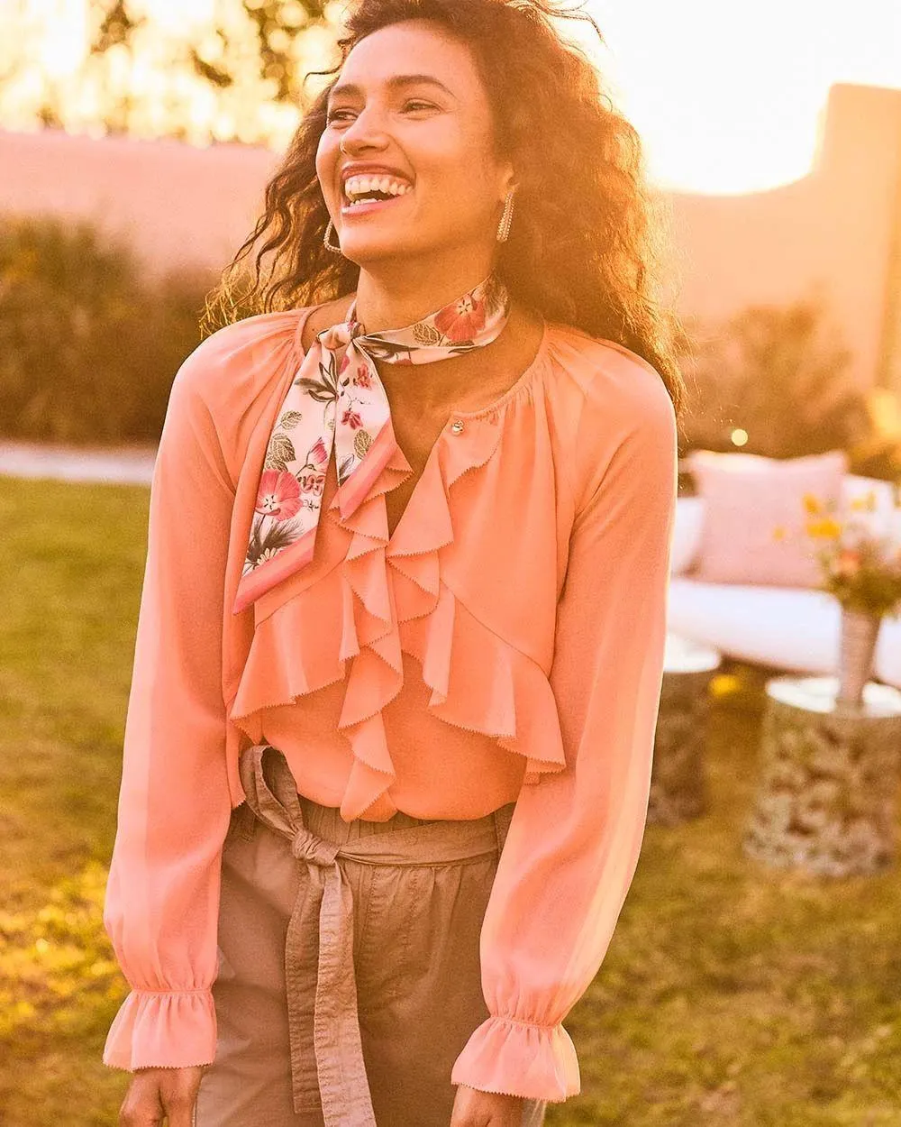 Georgette Sheer Ruffle Blouse