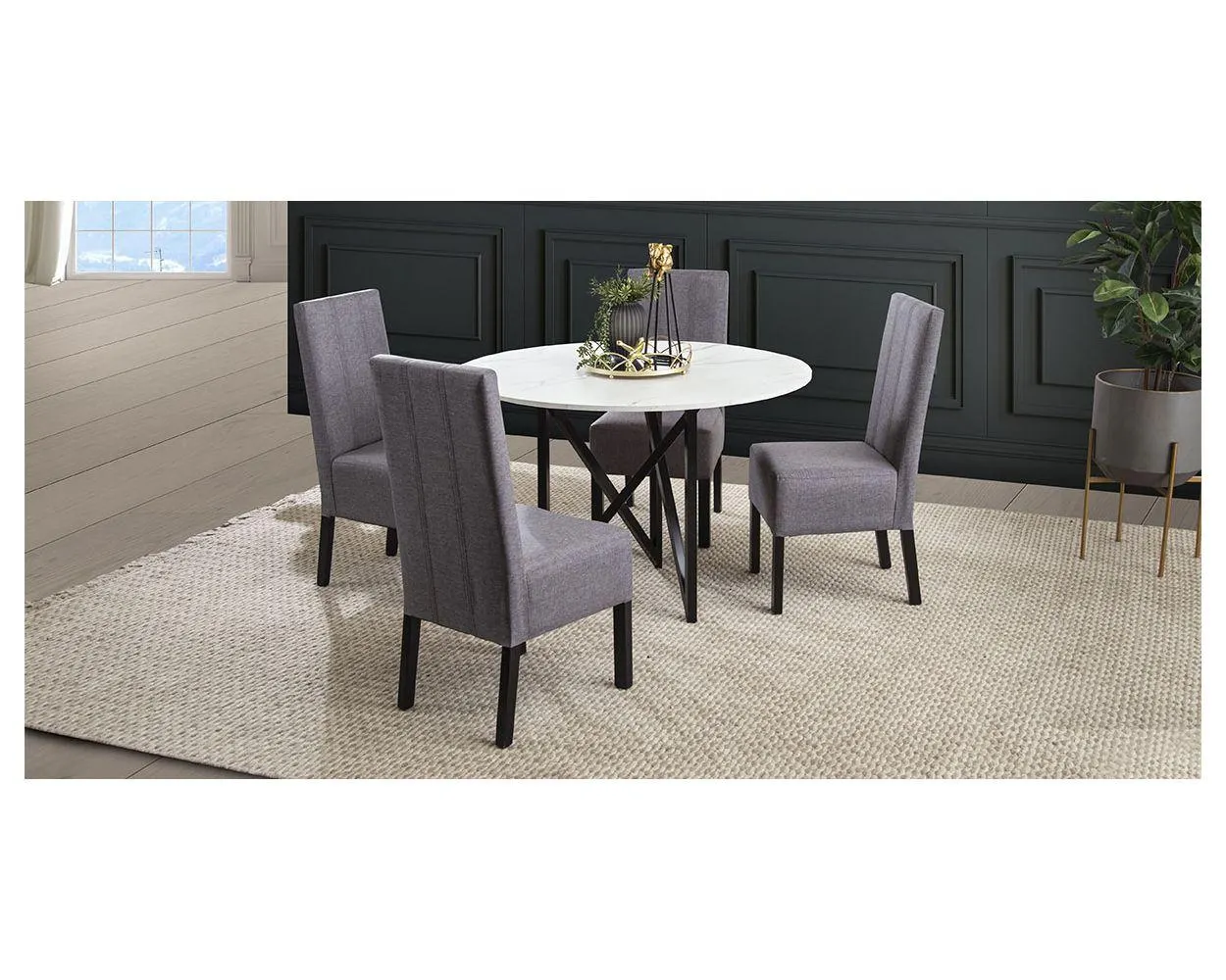 Comedor Redondo Nápoles Blanco Con Sillas Gris 5 Piezas