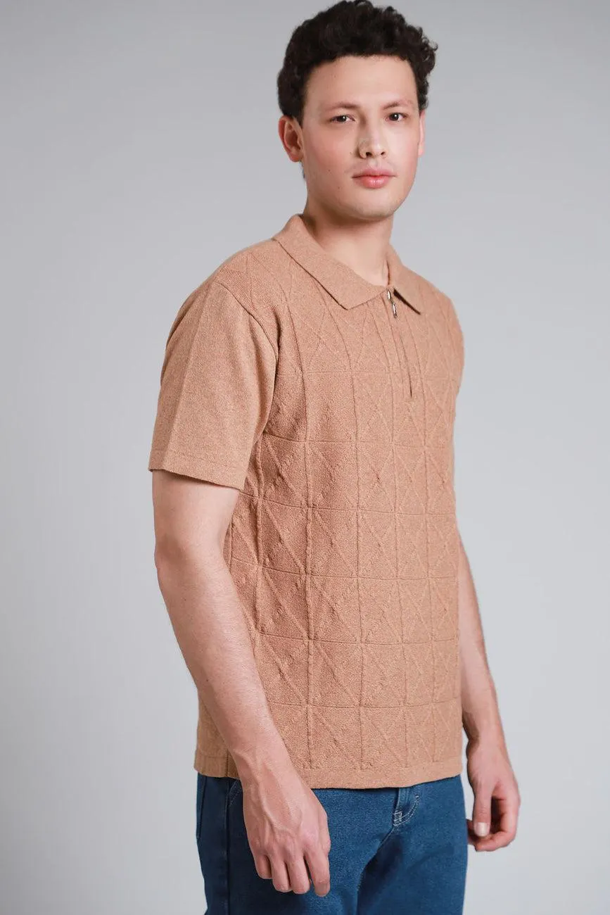 Playera Polo Tejida Cierre En Escote