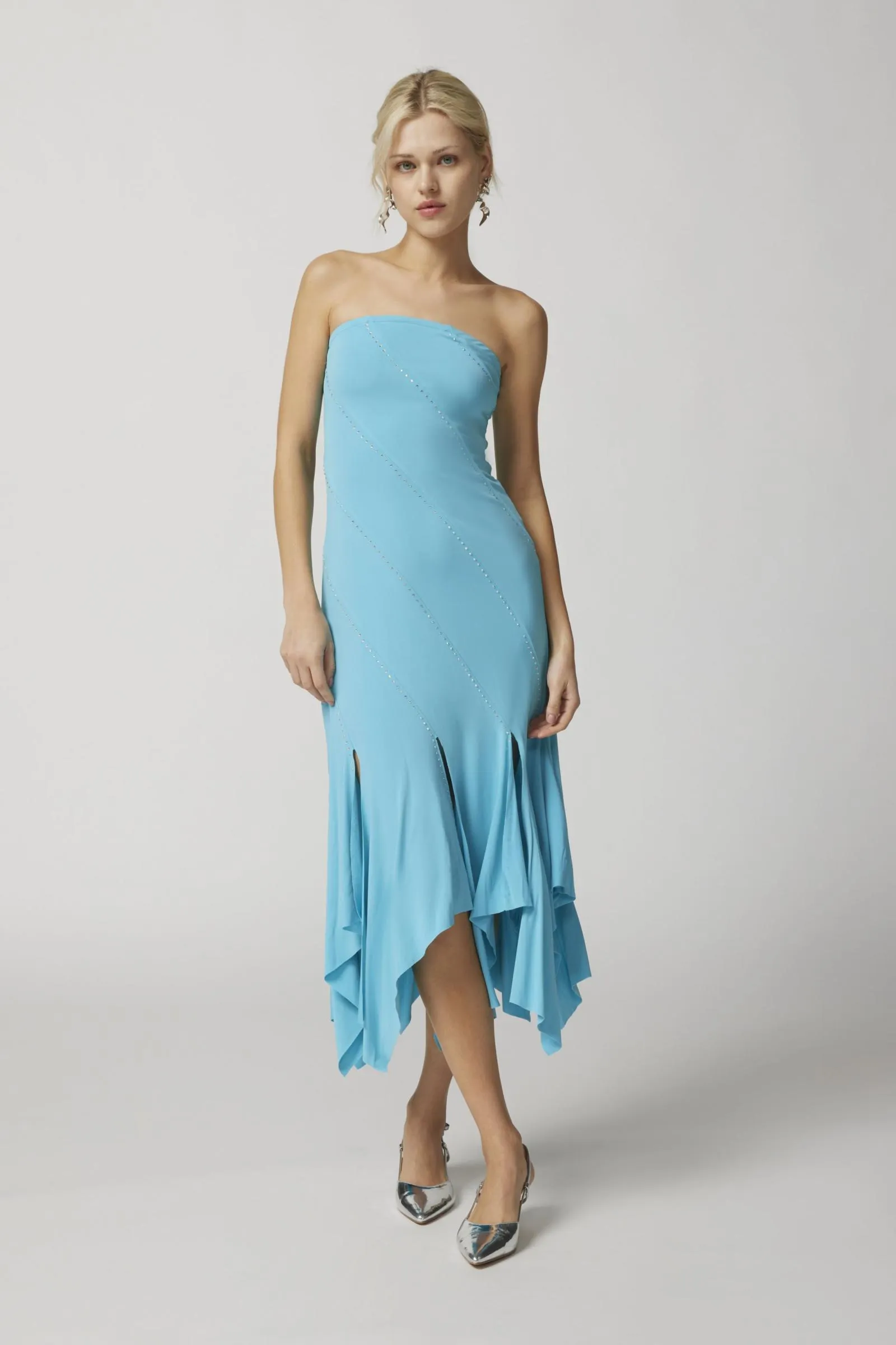 UO Tonya Diamante Strapless Midi Dress