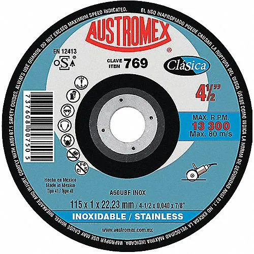 Disco de Corte de 4-1/2" Grano 60 para Corte de Acero Inoxidable