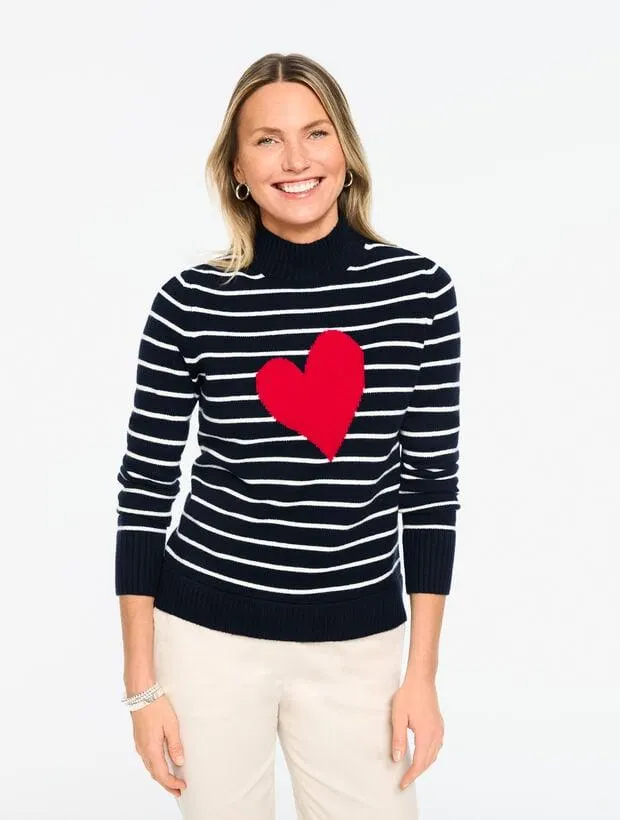 Mockneck Pullover - Stripe Intarsia Heart