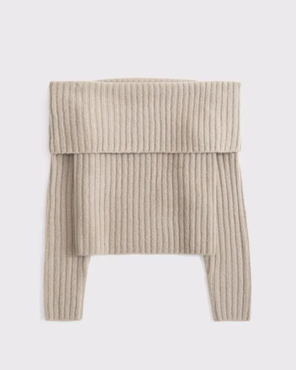 Ribbed Foldover Off-The-Shoulder Sweater