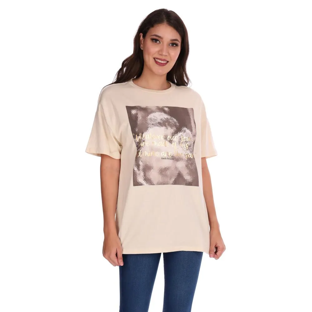 Playera Mujer Estampado Frontal Letras Metálicas