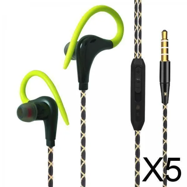 5xSports Auriculares Con Cable Conector De 3,5 Mm Con Gancho Para La Oreja Para Correr, Gimnasio, Verde