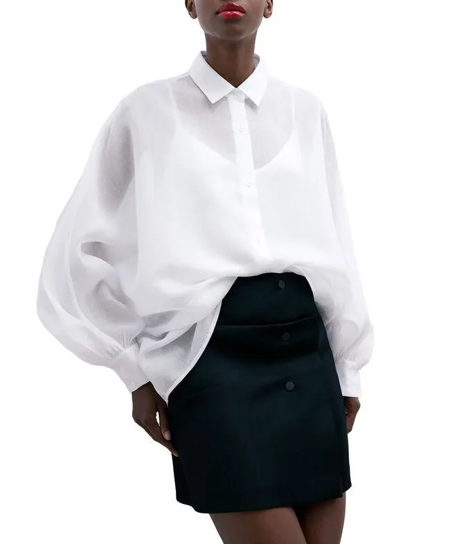 Camisa lisa manga larga Mujer