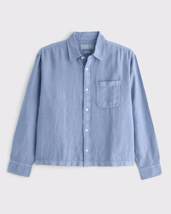 Cropped Linen Button-Up Shirt