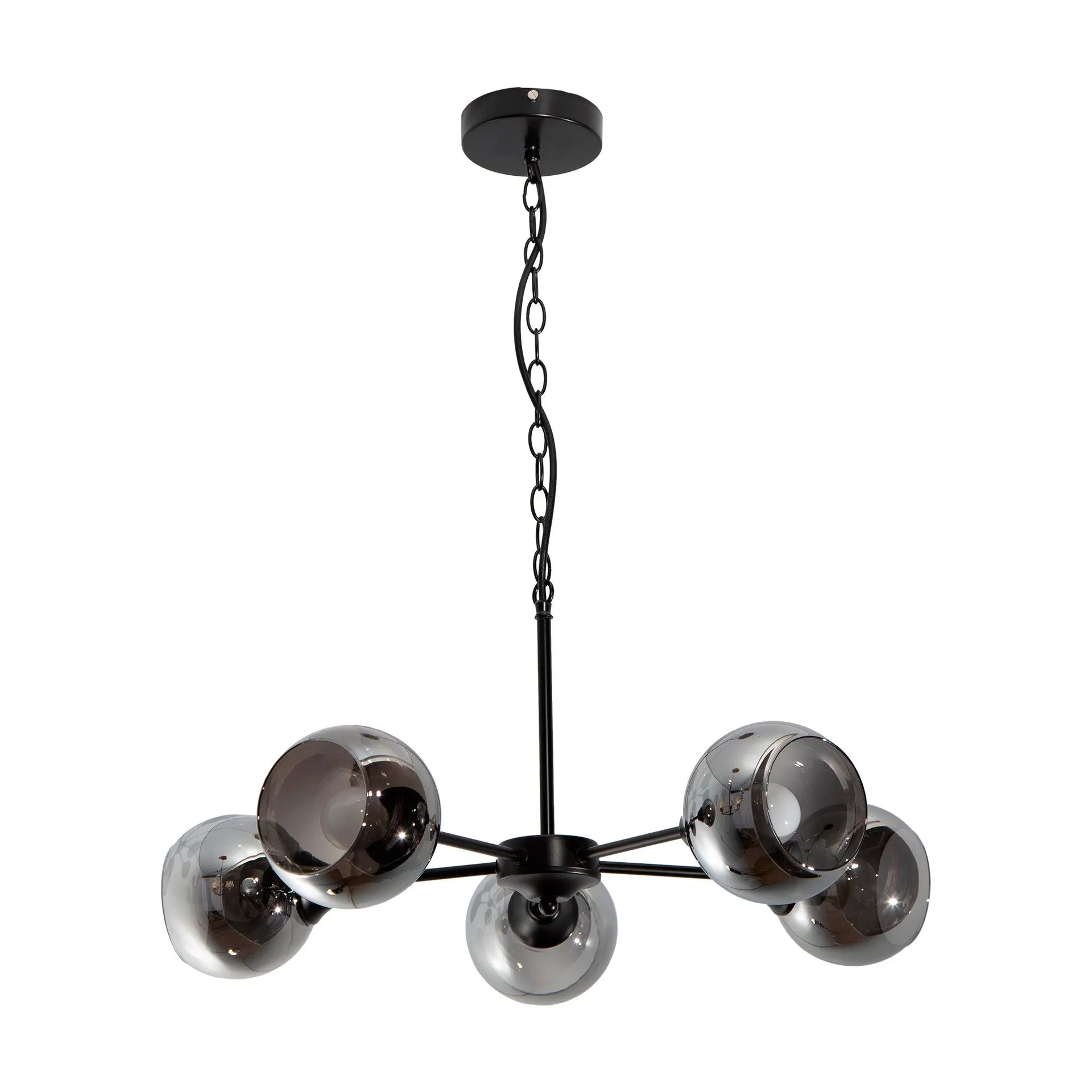 Lámpara Colgante Araña Negro Vidrio Ahumado 40w E27 5 Luces