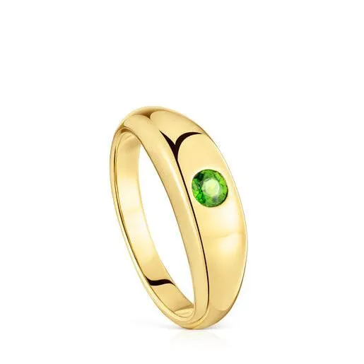 Anillo sello con baño de oro 18 kt sobre plata y cromo diópsido Basic Colors