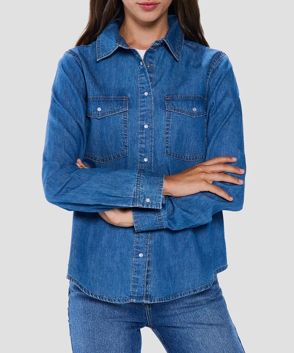 Camisa en mezclilla manga larga Mujer