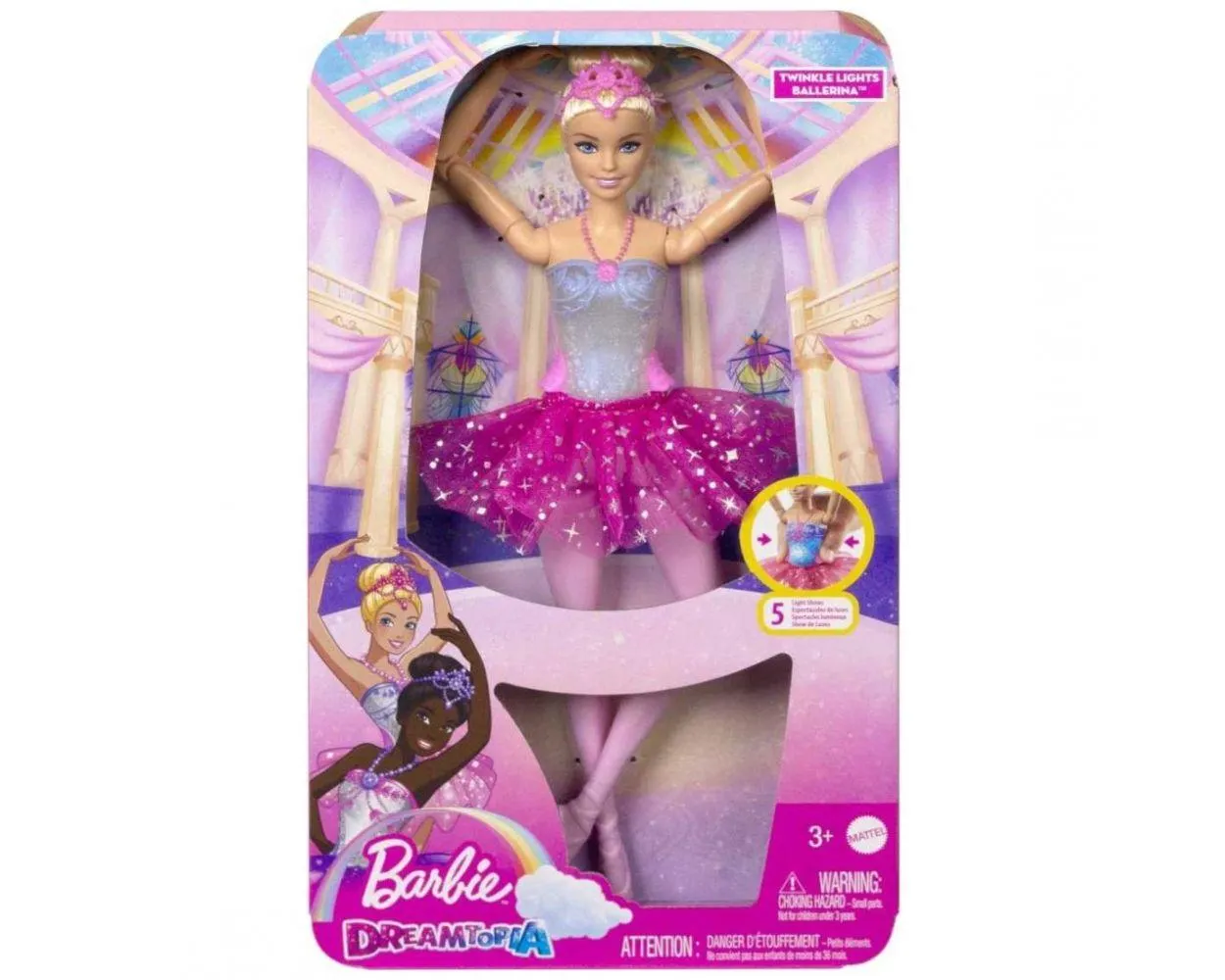 Barbie Bailarina Luces Brillantes Tutú Rosa HLC25