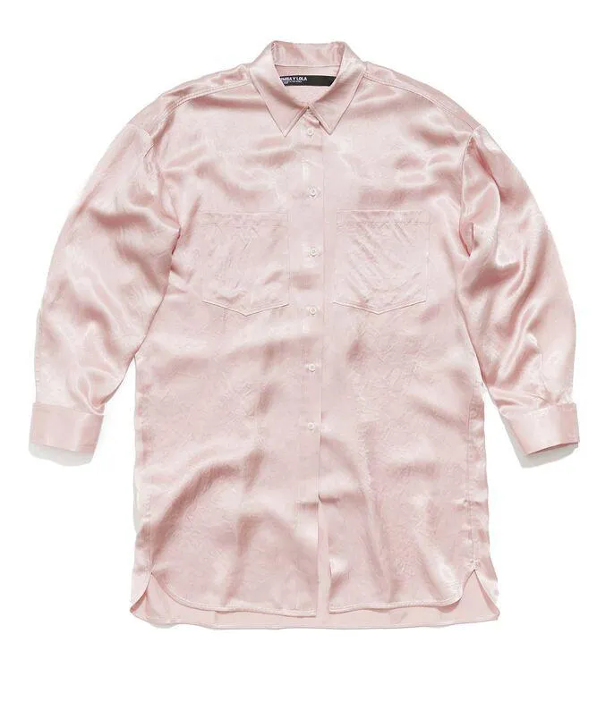 Camisa oversize satén rosa Mujer