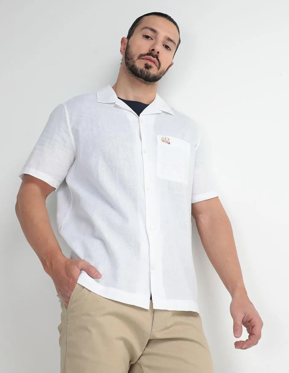 Camisa casual de lino manga corta para hombre