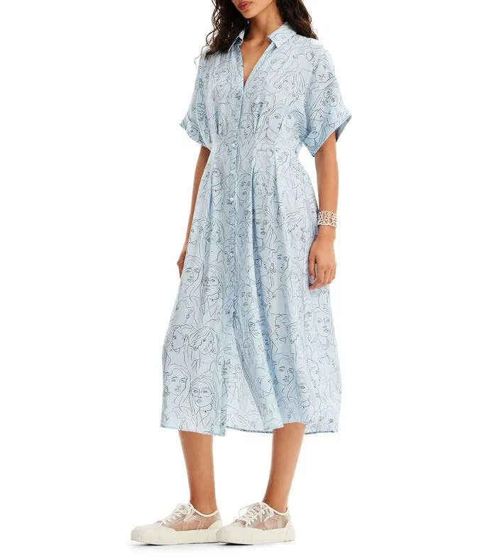 Vestido midi con caras Mujer