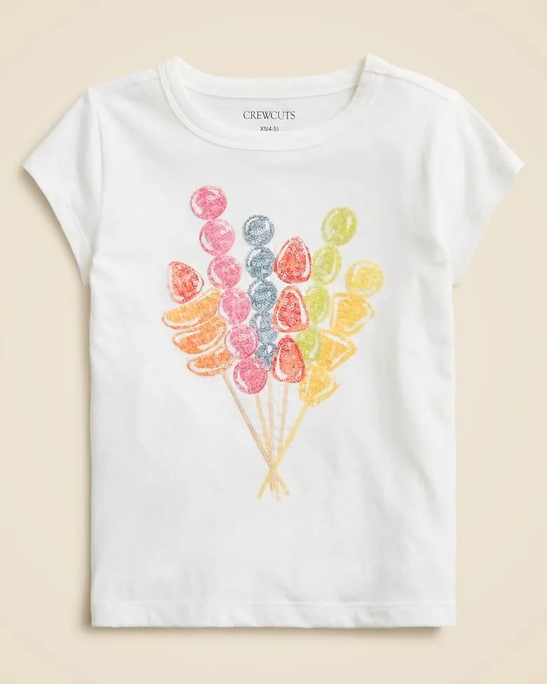 Girls' short-sleeve tanghulu graphic T-shirt with sequins