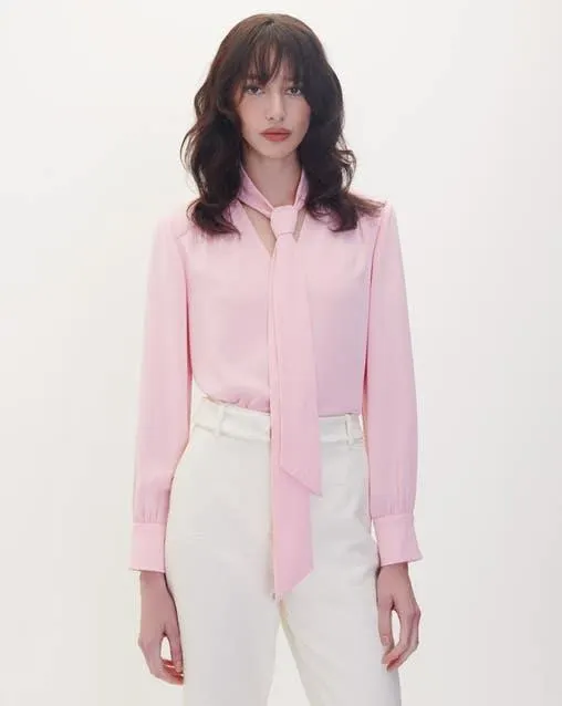 Blusa Rosa Escote V Con Corbatín