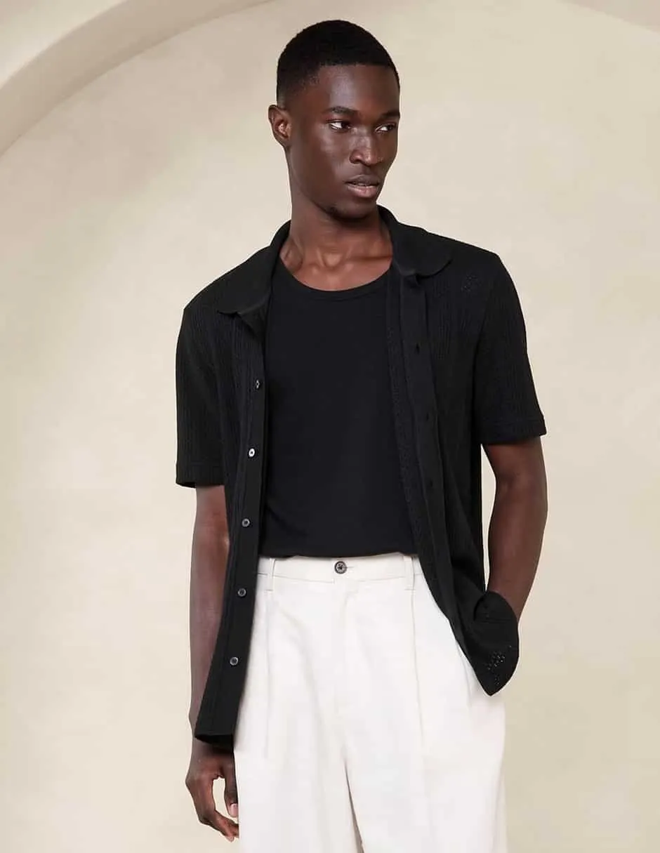 Camisa casual de algodón manga corta para hombre