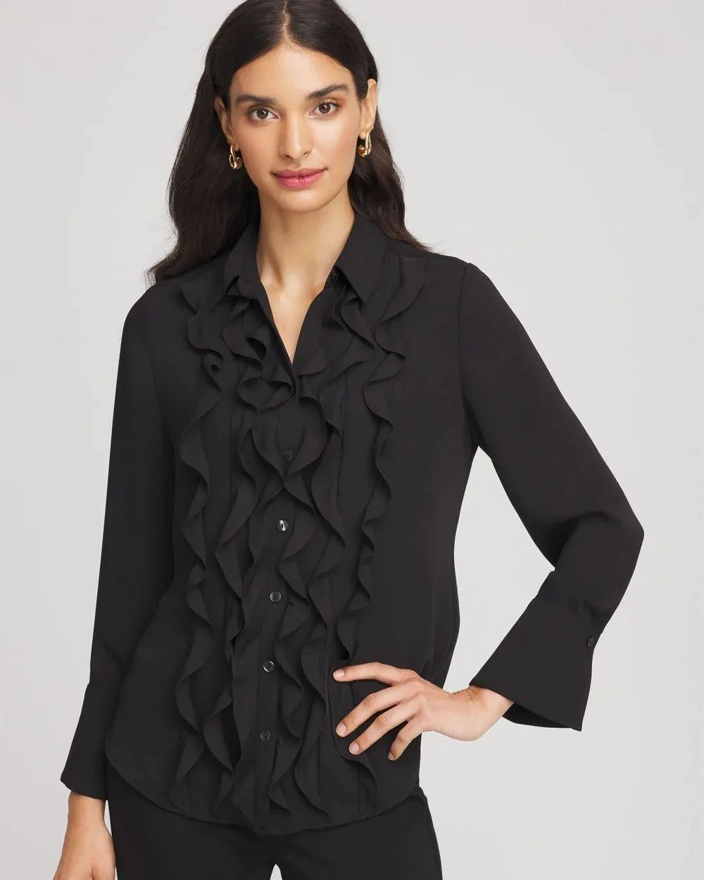 Ruffle-Trim Chiffon Blouse