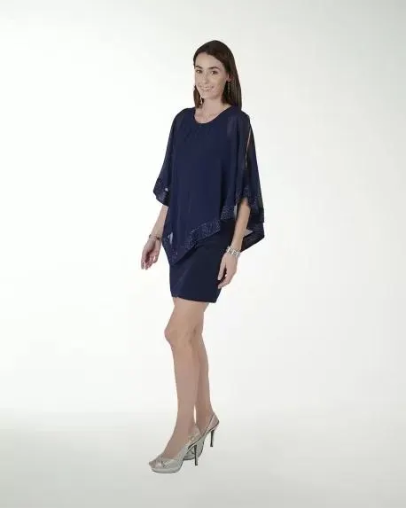 VESTIDO CC LISO CON CAPA Y BRILLO