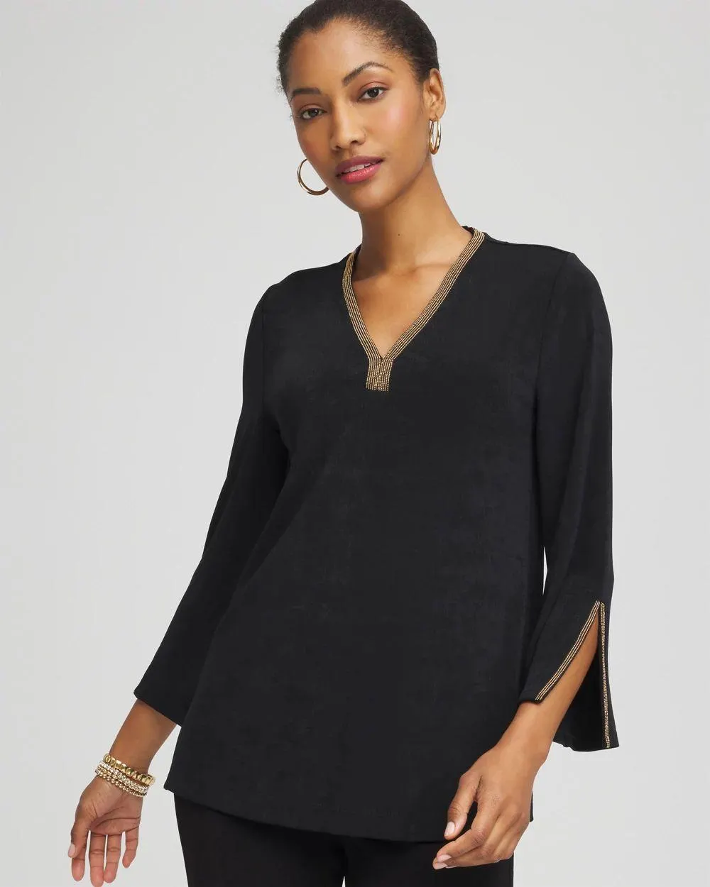 Travelers ™ Embellished V-Neck Flutter Sleeve Tunic