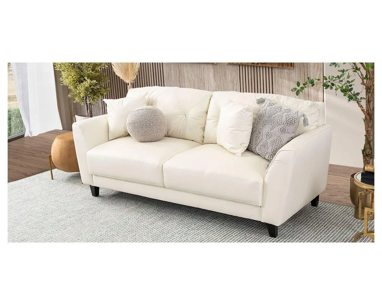 Sofá 3 Plazas Piel Match Paris Blanco Hueso