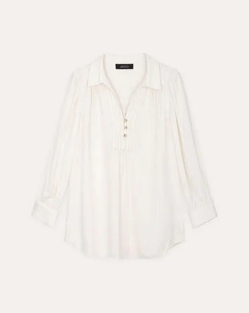 Blusa Con Alforzas Jacquard Crema