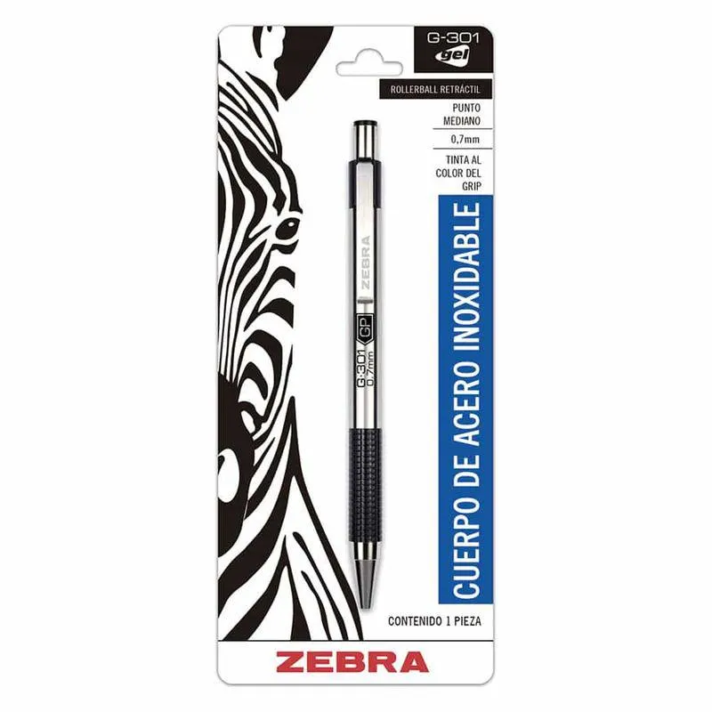 Bolígrafo de Gel Retráctil Negro Blíster G-301 Zebra