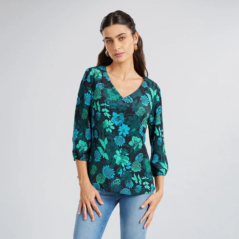 Top Floral Cuello V