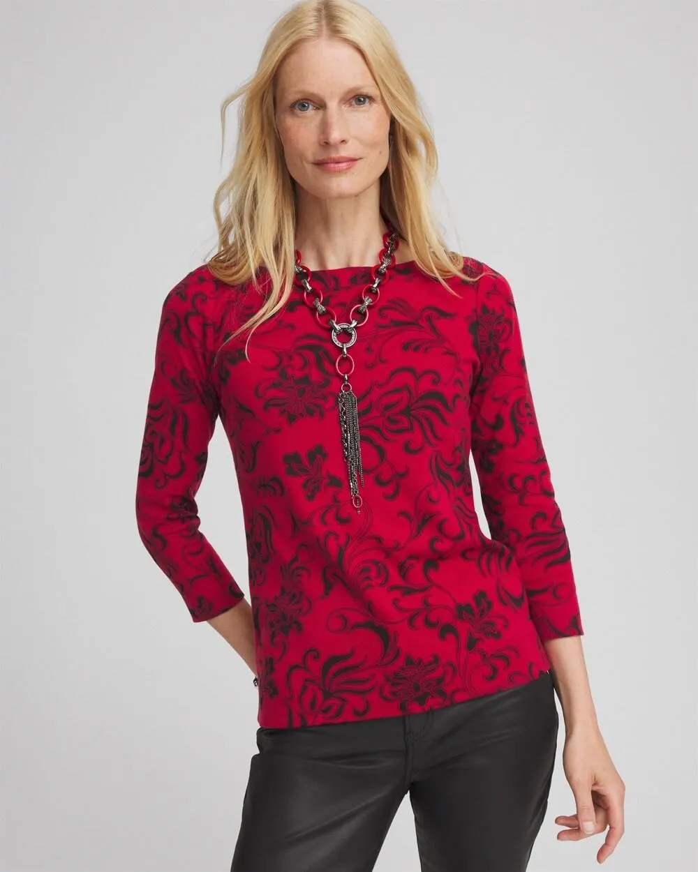 Swirl 3/4 Sleeve Bateau Neck Tee