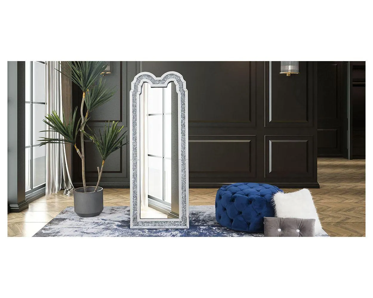 Espejo de Piso con Sistema de Luz Led Cristal Glam Plata