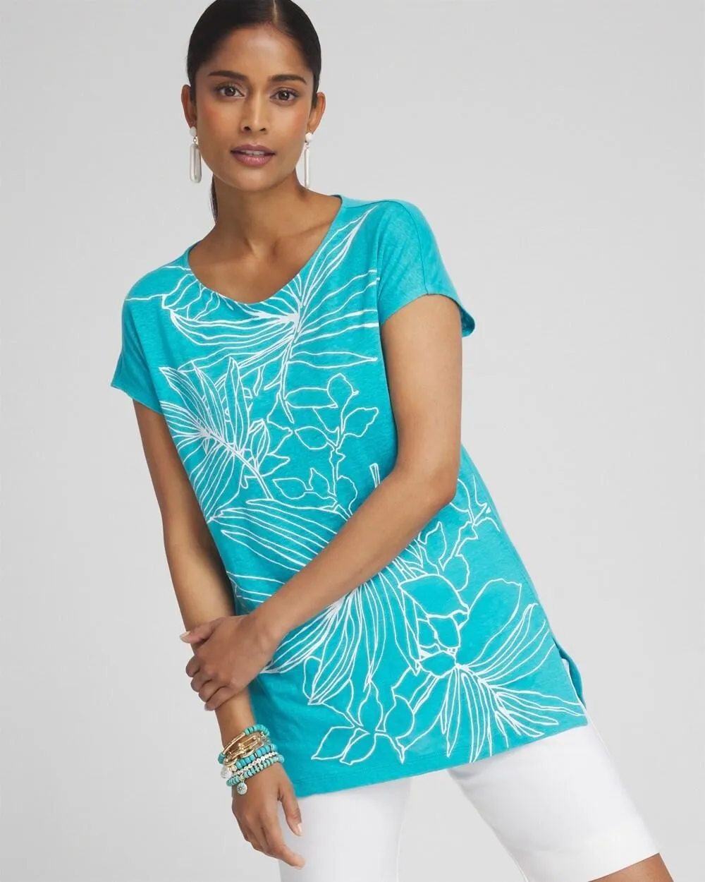 Placed Floral Linen Tunic