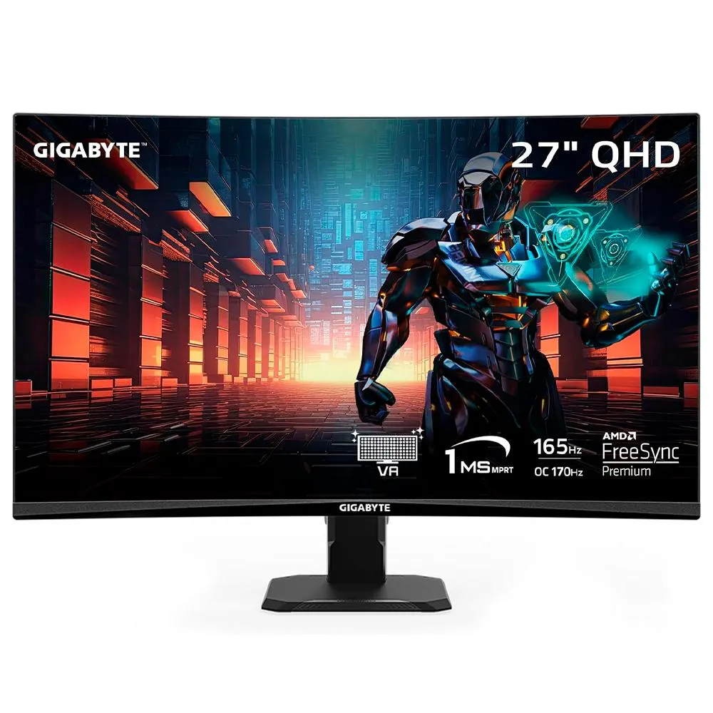 Monitor GIGABYTE GS27QC / 27” / QHD / 165Hz (170Hz OC) / Curvo / 1500R / 1ms / Listo para HDR / FreeSync Premium / GS27QC